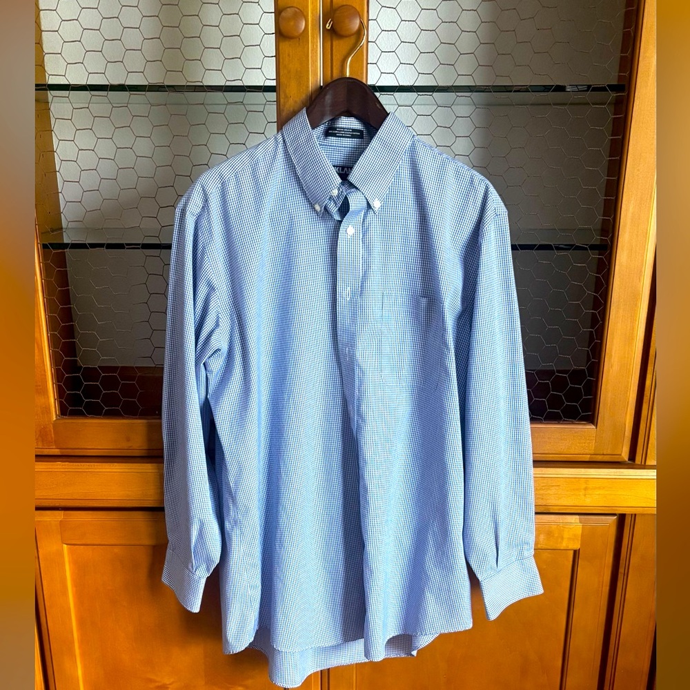Men's Kirkland Blue Checkered Button-down Shirt
